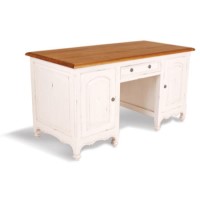 French Painted Double Pedestal Writing Desk - med blue