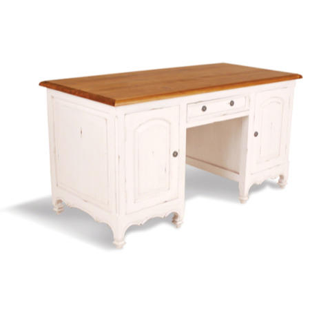 French Painted Double Pedestal Writing Desk - med blue