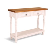 French Painted 2 Drawer 1 Shelf Console Table - antique white
