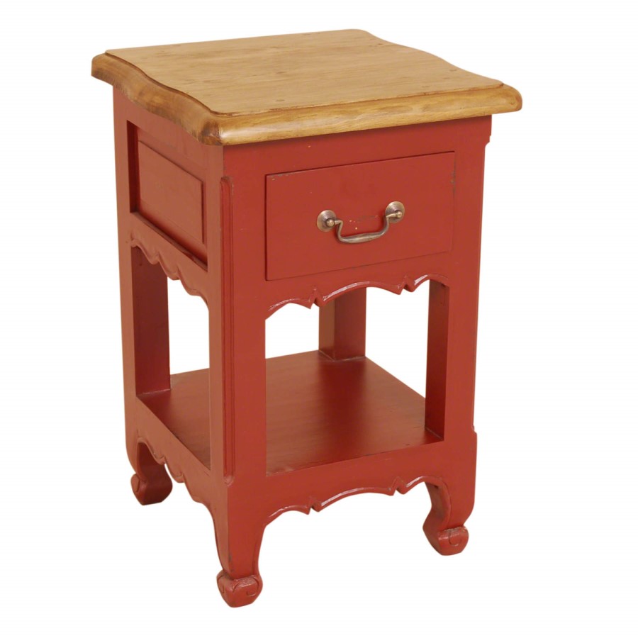 French Painted 1 Drawer 1 Shelf Bedside Table - china red