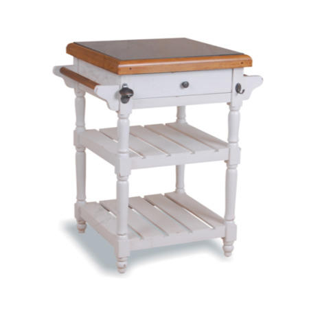 Signature North French Chic Kitchen Trolley with Granite Top - antique white
