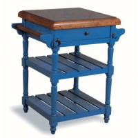 French Painted Kitchen Trolley with Granite Top - med blue