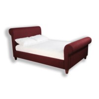 Ecofurn Armstrong Upholstered Sleigh Double Bed Frame in Plum