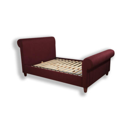 Ecofurn Armstrong Upholstered Sleigh Double Bed Frame in Plum
