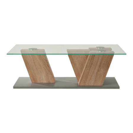 Sciae Season 51 Glass Top Coffee Table in Oak