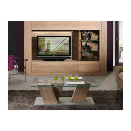 Sciae Season 51 Glass Top Coffee Table in Oak