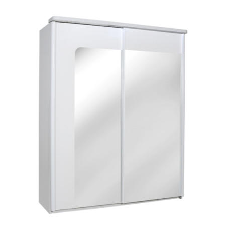 Sciae Opus 36 Mirrored 2 Door Wardrobe with Lighting in White High Gloss