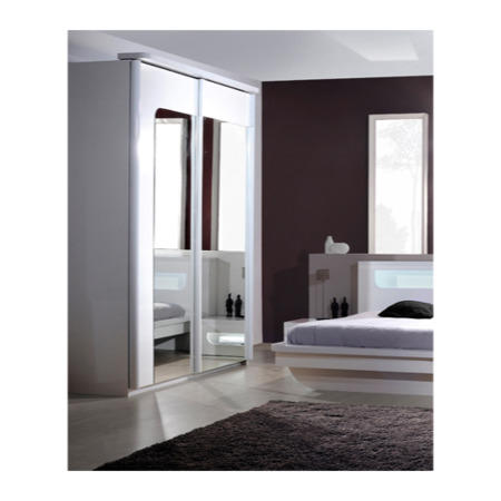 Sciae Opus 36 Mirrored 2 Door Wardrobe with Lighting in White High Gloss