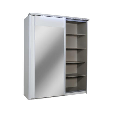 Sciae Opus 36 Mirrored 2 Door Wardrobe with Lighting in White High Gloss