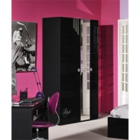 Sciae Strass Lacquered Black Gloss and Rhinestone 2 Door Wardrobe
