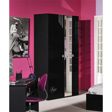 Sciae Strass Lacquered Black Gloss and Rhinestone 2 Door Wardrobe