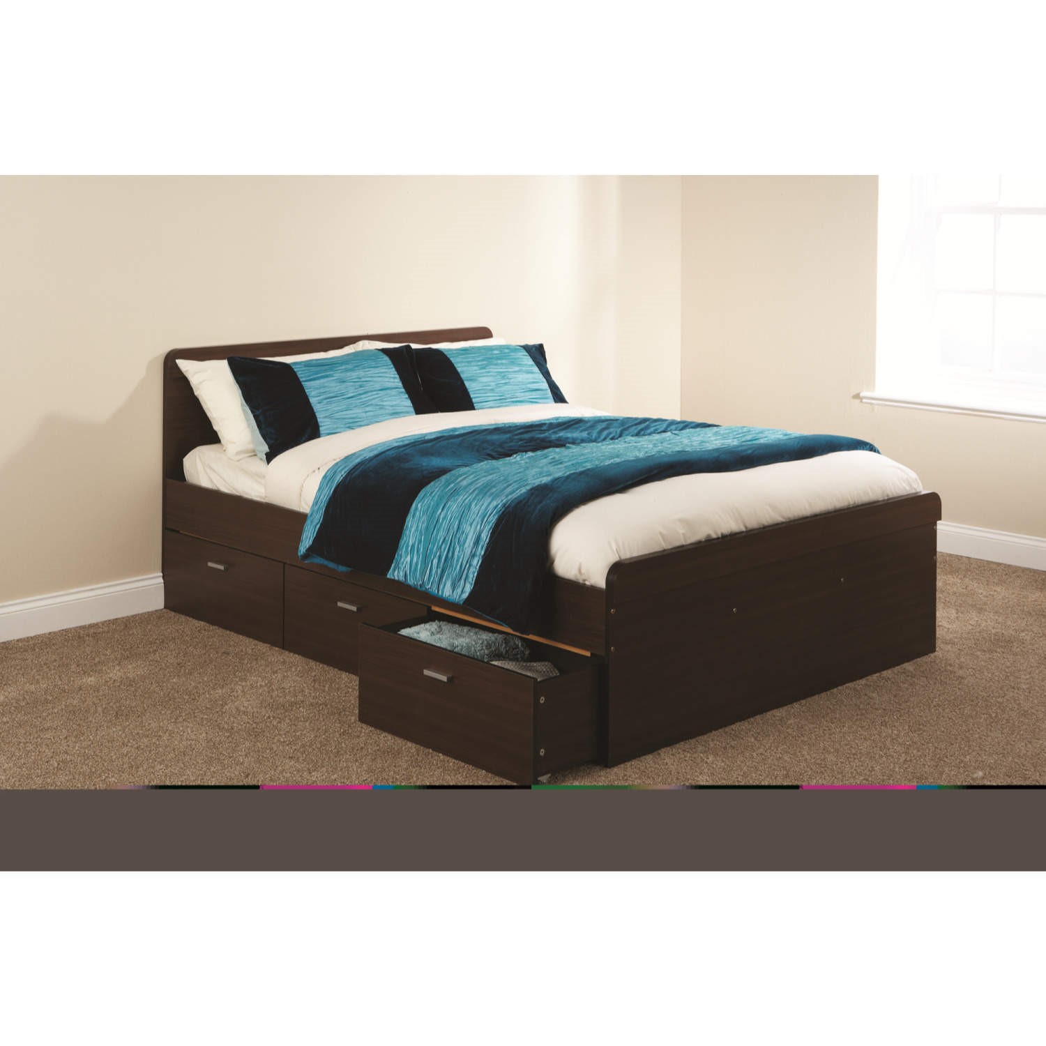 Mountrose Oakdale Bed Frame with 3 Drawers - single in walnut ...