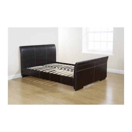 Mountrose York Faux Leather Sleigh Bed, Black Leather Sleigh Bed Double