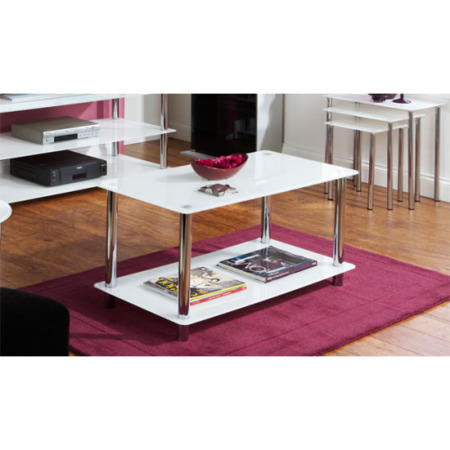 Mountrose Odyssey Glass and Chrome Coffee Table in White