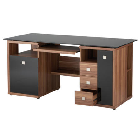 Saratoga Office Desk Glass Top Desk in Walnut and Black - Alphason Designs