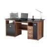 Saratoga Office Desk Glass Top Desk in Walnut and Black - Alphason Designs