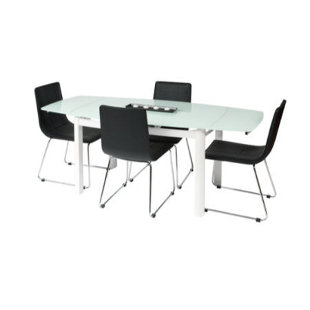 Wilkinson Furniture Inca White Glass Dining Set with Black Chairs