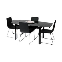 Wilkinson Furniture Inca Black Glass Dining Set with Black Chairs