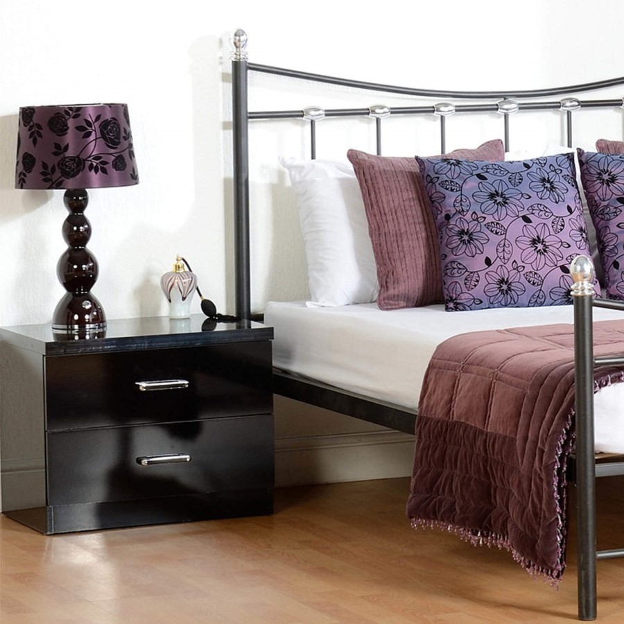 Seconique Charisma High Gloss Black 2 Drawer Bedside Table