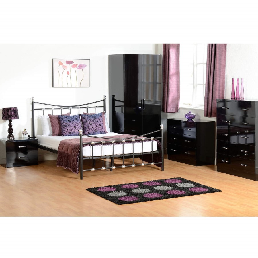 Seconique Charisma High Gloss Black 2 Drawer Bedside Table