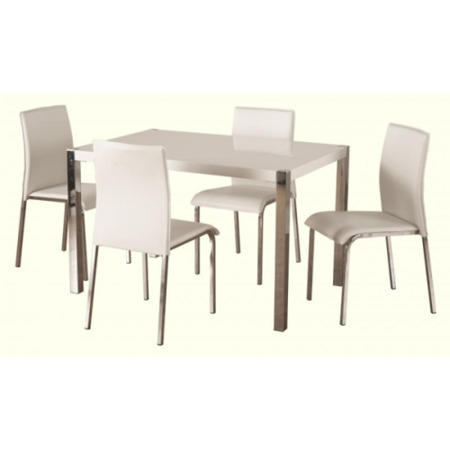 Seconique Charisma White Gloss Dining Set & 4 White PU Dining Chairs
