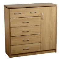 Seconique Charles 1 Door 6 Drawer Chest in Oak