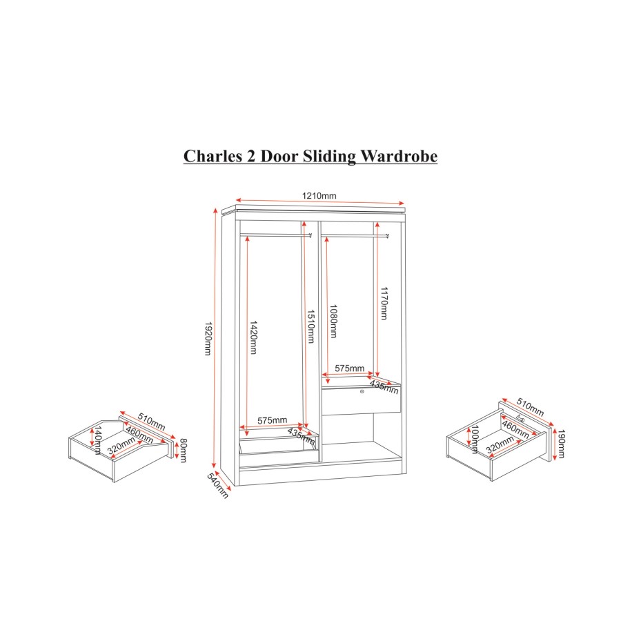 Seconique Charles 2 Door Sliding Wardrobe in Oak