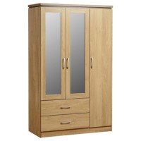 Seconique Charles 3 Door Mirrored Wardrobe in Oak