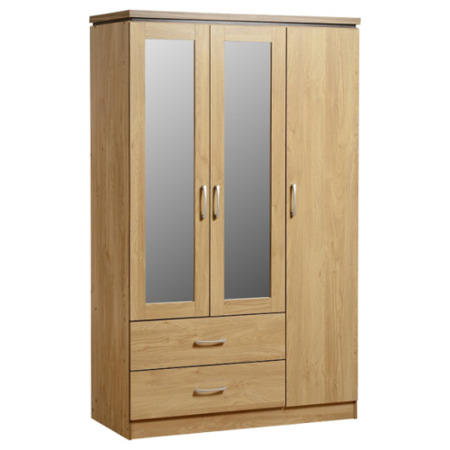 Seconique Charles 3 Door Mirrored Wardrobe in Oak