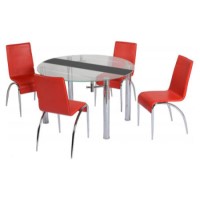Chloe Extending Dining Set with Black Strip and Red Chairs