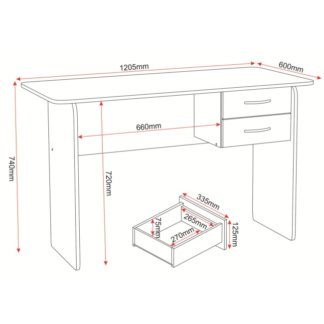 Seconique Jenny 2 Drawer Study Desk in Beech and White