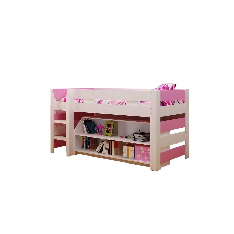 Seconique Lollipop Girls Mid Sleeper Bed in White and Pink