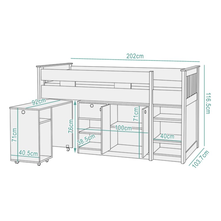 Seconique Merlin Study Mid Sleeper in Oak Effect