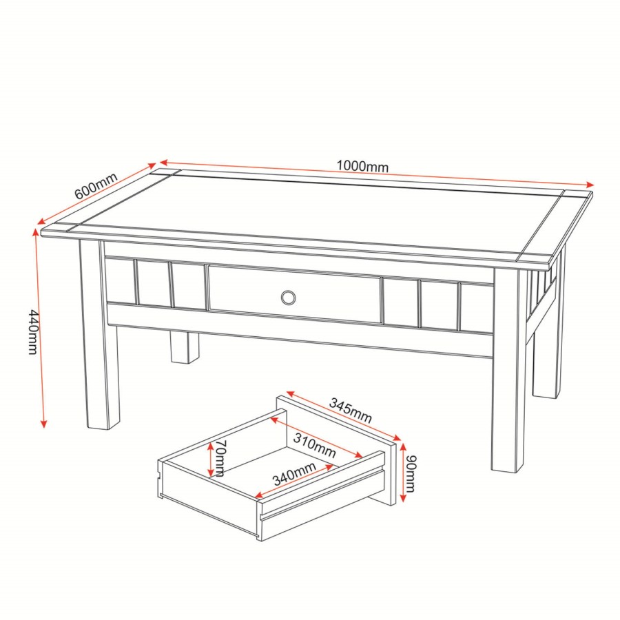 Seconique Panama Solid Pine 1 Drawer Coffee Table