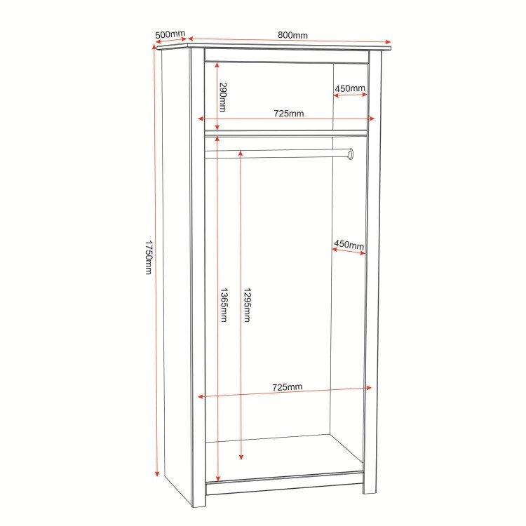 Solid Pine 2 Door Double Wardrobe - Panama - Seconique