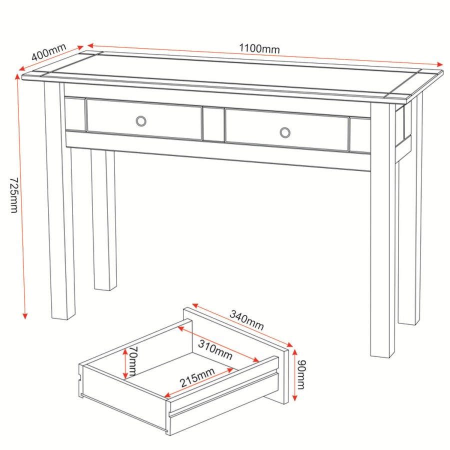 Seconique Panama Solid Pine 2 Drawer Console Table