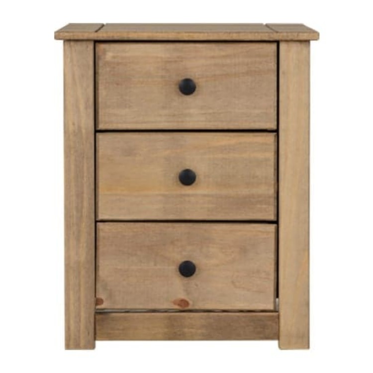 Pine Rustic 3 Drawer Bedside Table - Panama - Seconique