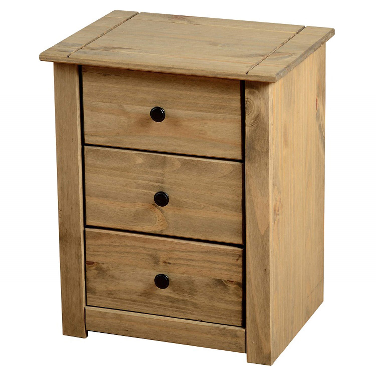 Photo of Pine rustic 3 drawer bedside table - panama - seconique