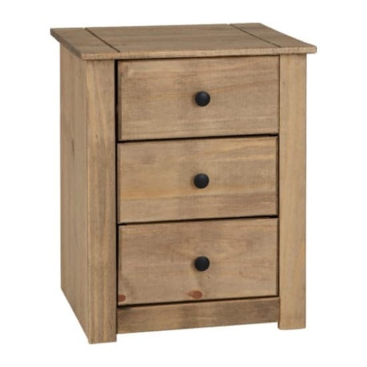 Pine Rustic 3 Drawer Bedside Table - Panama - Seconique