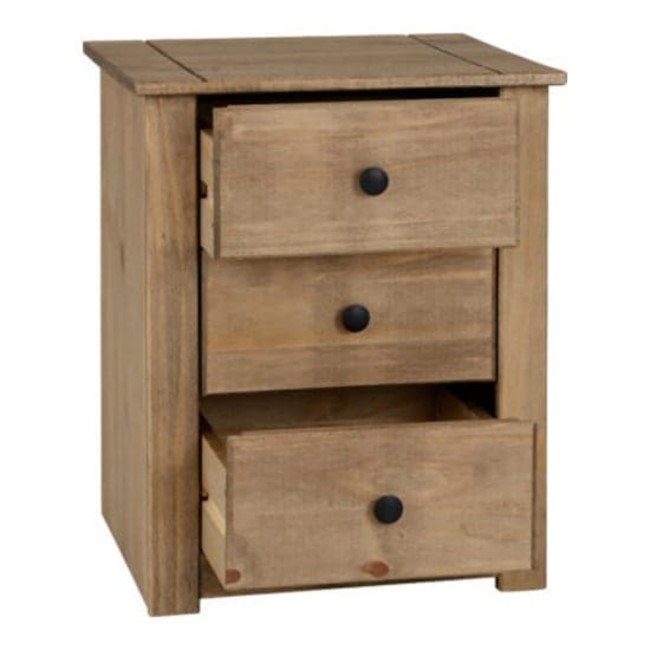 Pine Rustic 3 Drawer Bedside Table - Panama - Seconique