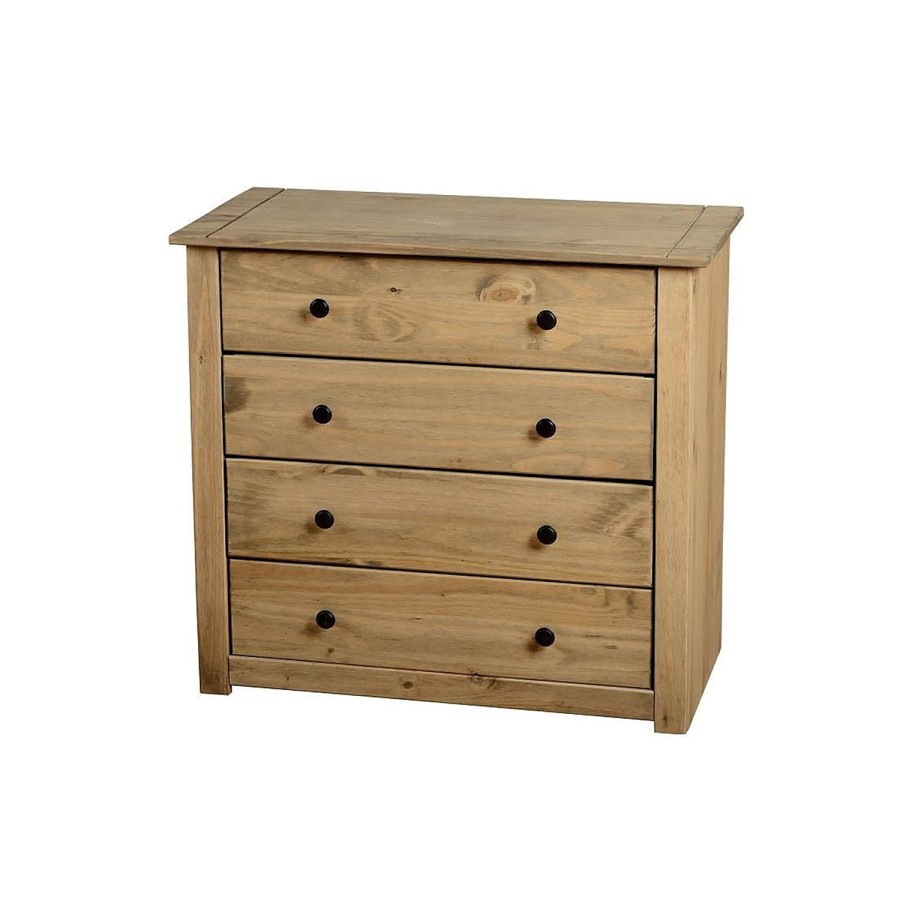 Solid Pine Rustic Chest of 4 Drawers - Panama - Seconique