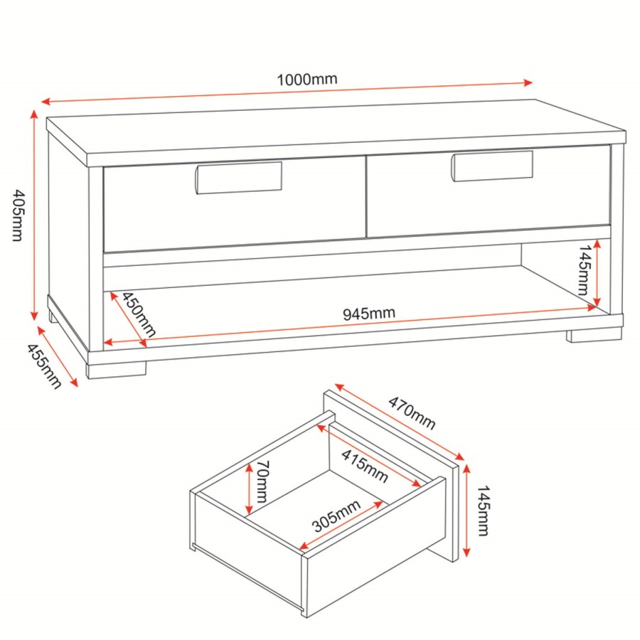 Seconique Cambourne 2 Drawer Coffee Table in Oak