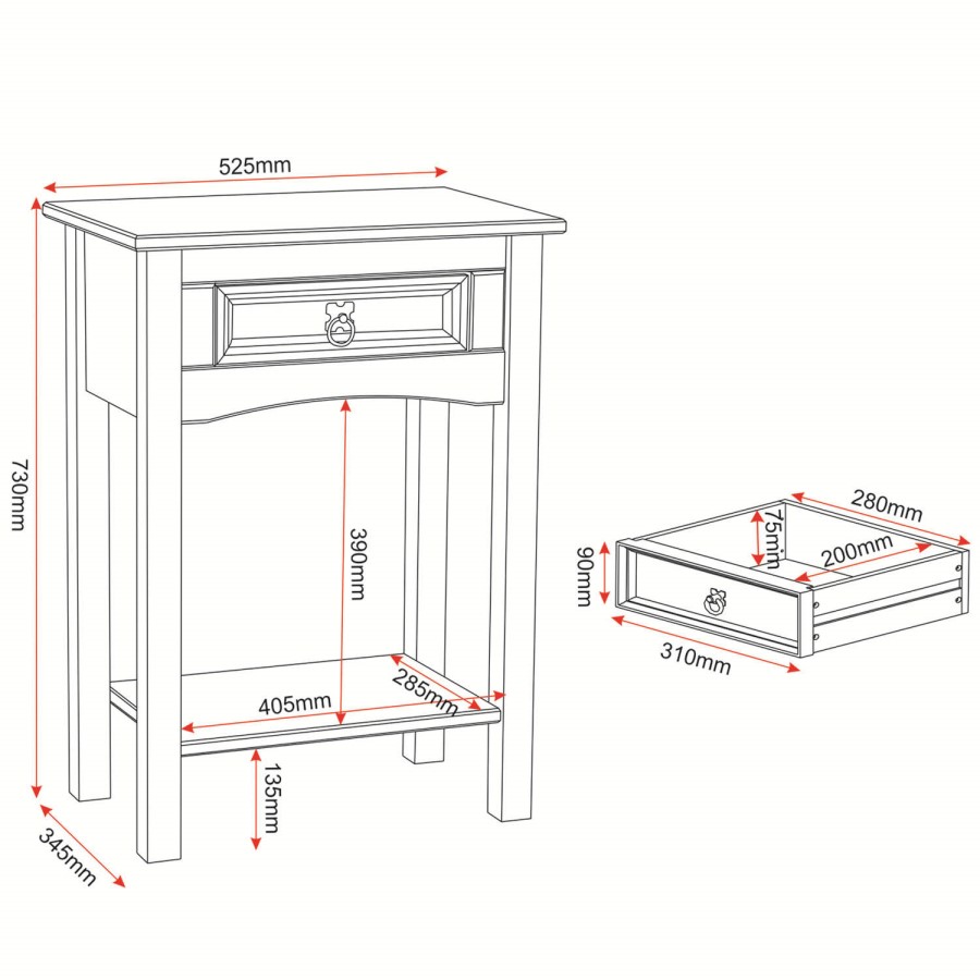 Seconique Original Corona Pine 1 Drawer Console Table