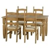 Dining Table &amp; 4 Chairs in Pine with Cream Faux Leather - Corona