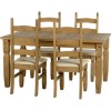 Dining Table &amp; 4 Chairs in Solid Pine with Cream Faux Leather - Corona