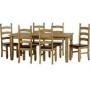 Dining Table & 6 Chairs in Pine with Faux Brown Leather - Corona