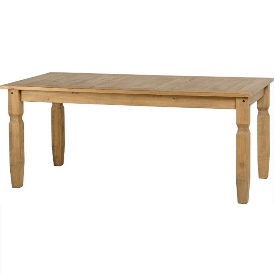 Dining Table & 6 Chairs in Pine with Faux Brown Leather - Corona