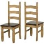 Dining Table & 6 Chairs in Pine with Faux Brown Leather - Corona
