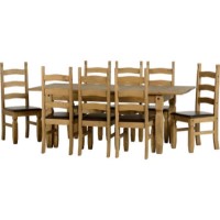 Seconique Original Corona Pine 8 Seat Extending Dining Set with Brown Seat Pads