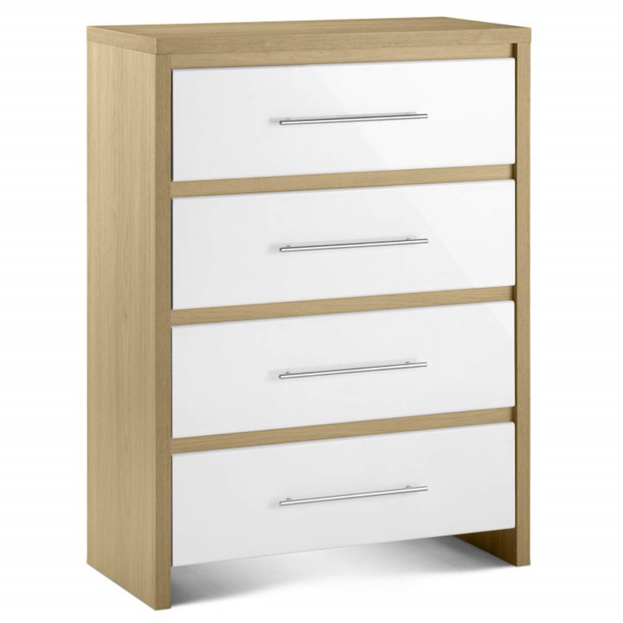 Julian Bowen Stockholm 4 Drawer Chest in Oak and White High Gloss